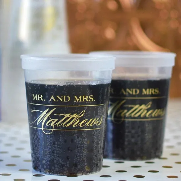 16 Oz. Personalized Plastic Wedding Reception Stadium Cups