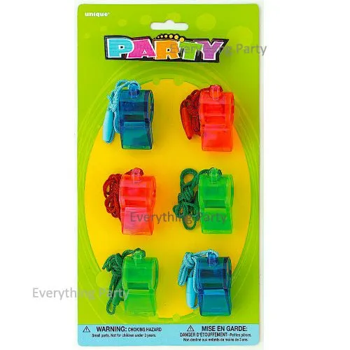 6pk Assorted Colour Sports Whistles