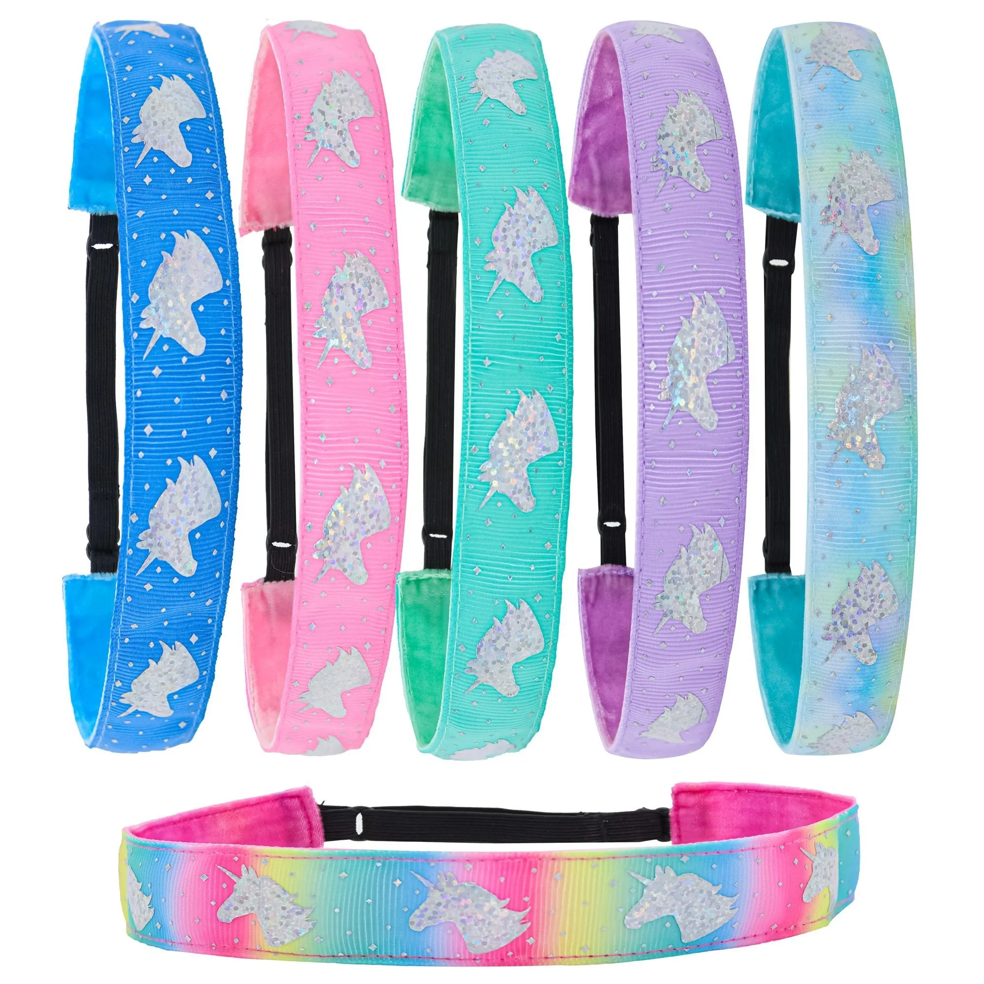 Adjustable No Slip Unicorn Headbands - 6 Pack