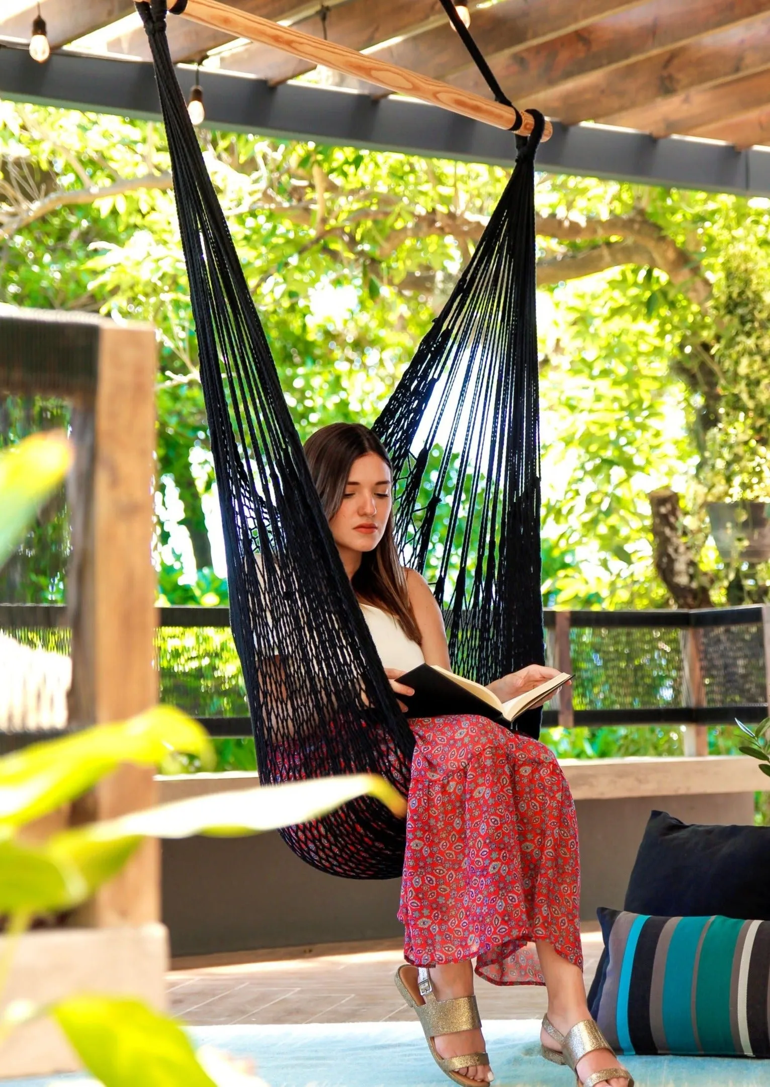 Black Macrame Woven Hammock Swing Chair | DIANA BLACK