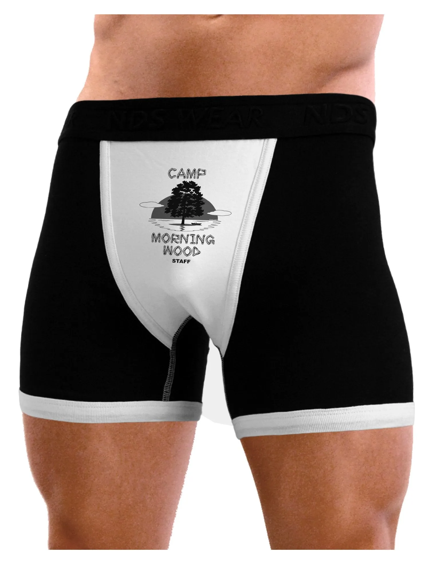 Camp Morning Wood Staff - B&W Mens Boxer Brief Underwear