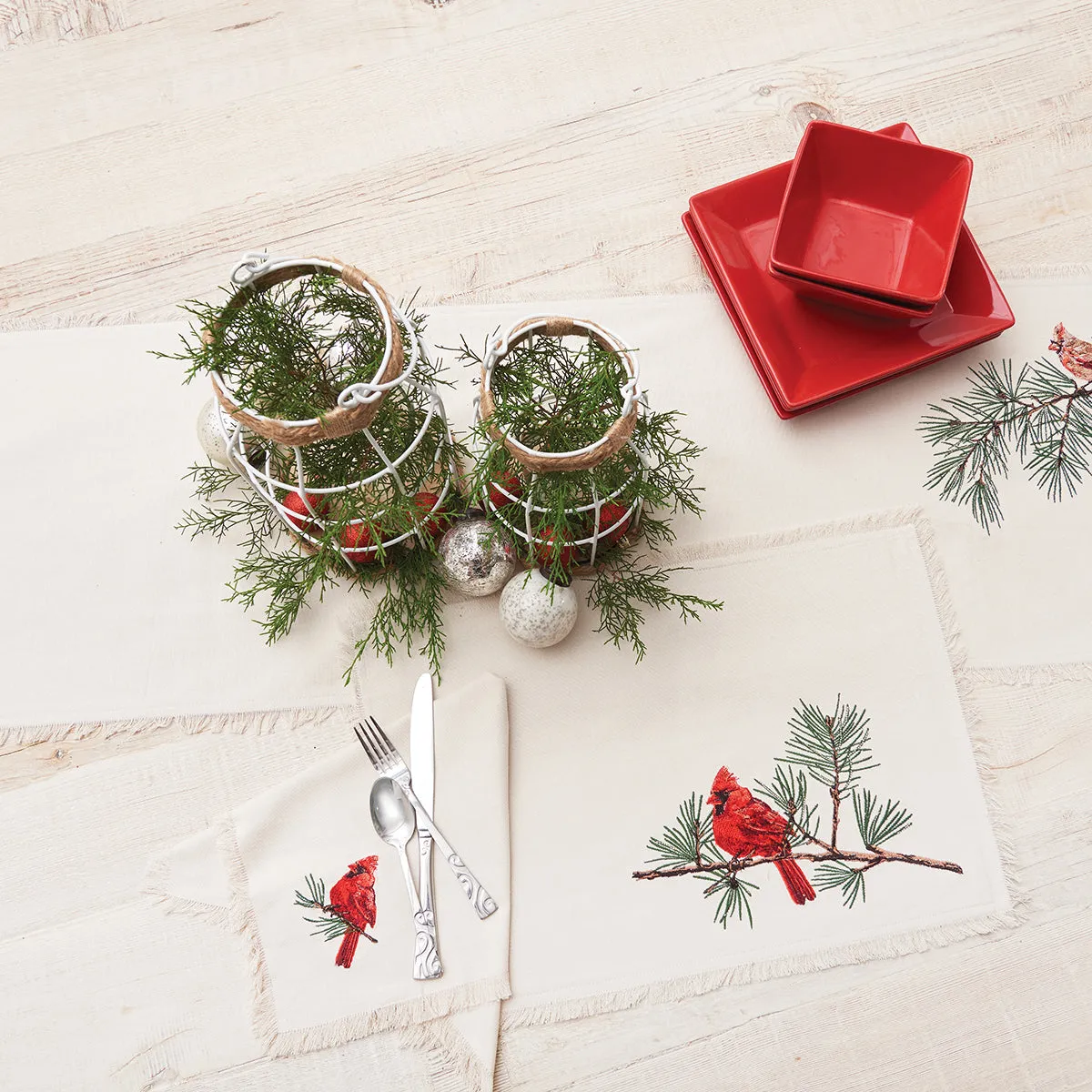 Cardinal and Branch Table Linens