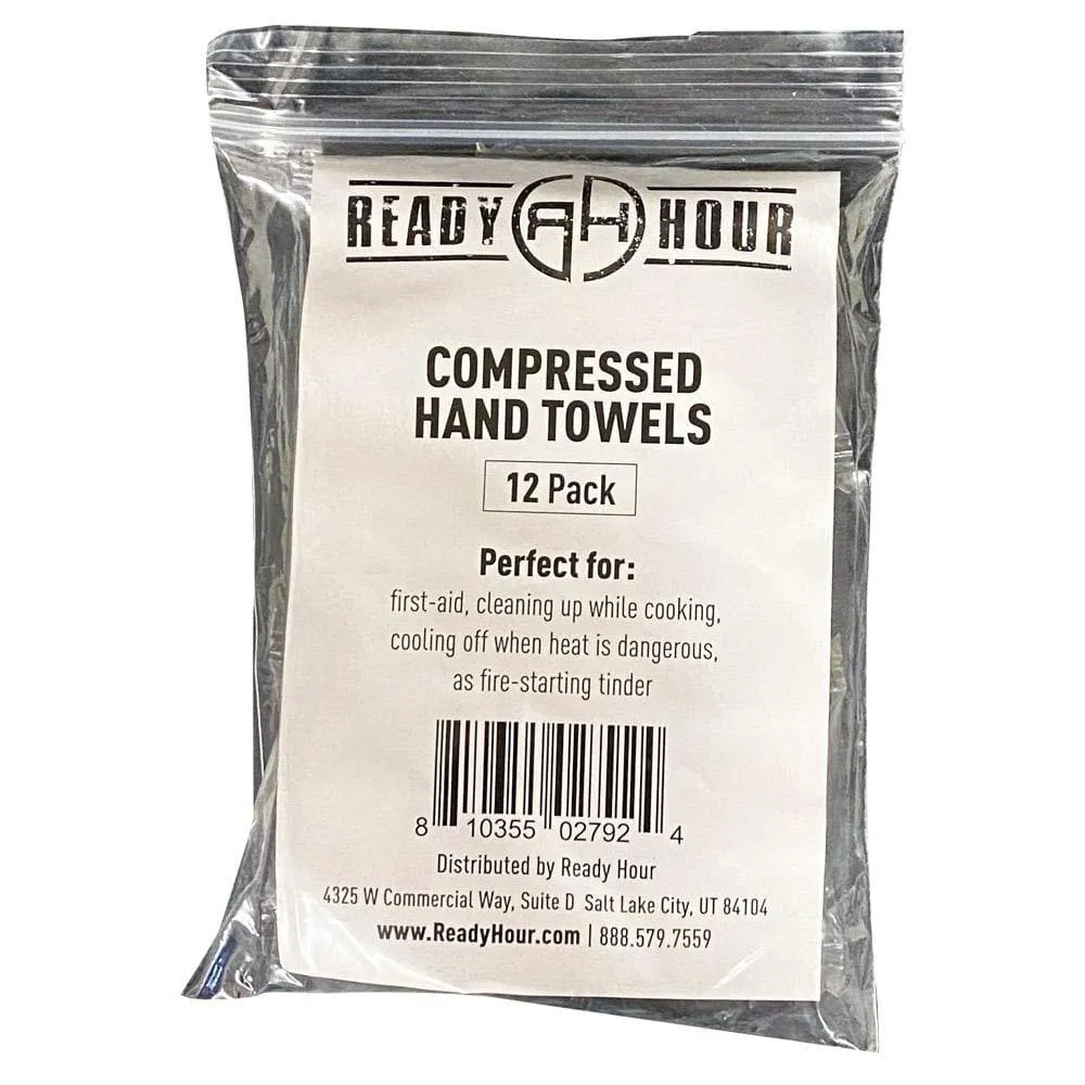 Compressed Disposable Hand Towels by Ready Hour (Twelve 12-packs, 144 towels total)