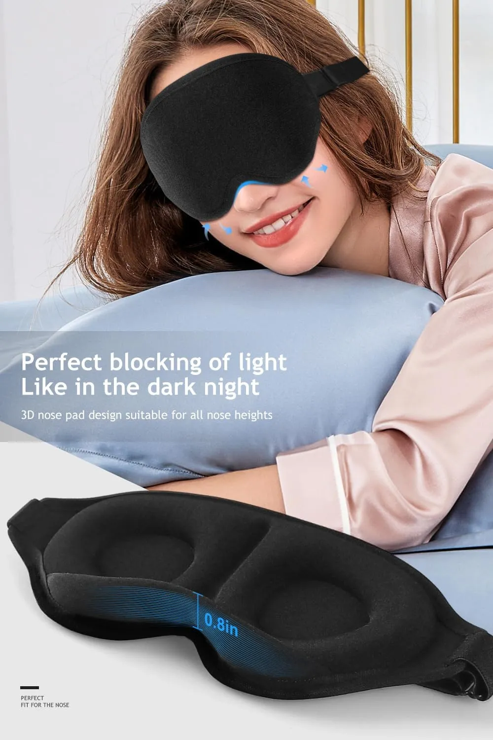 Eye Mask for Sleeping, 2 Packs 3D Contoured Cup Sleep Mask for Men Women, Soft Breathable Blackout Blindfold, Travel Eye Cover, Night Sleeping Mask with Adjustable Buckle for Side Sleeper (Black Gray)