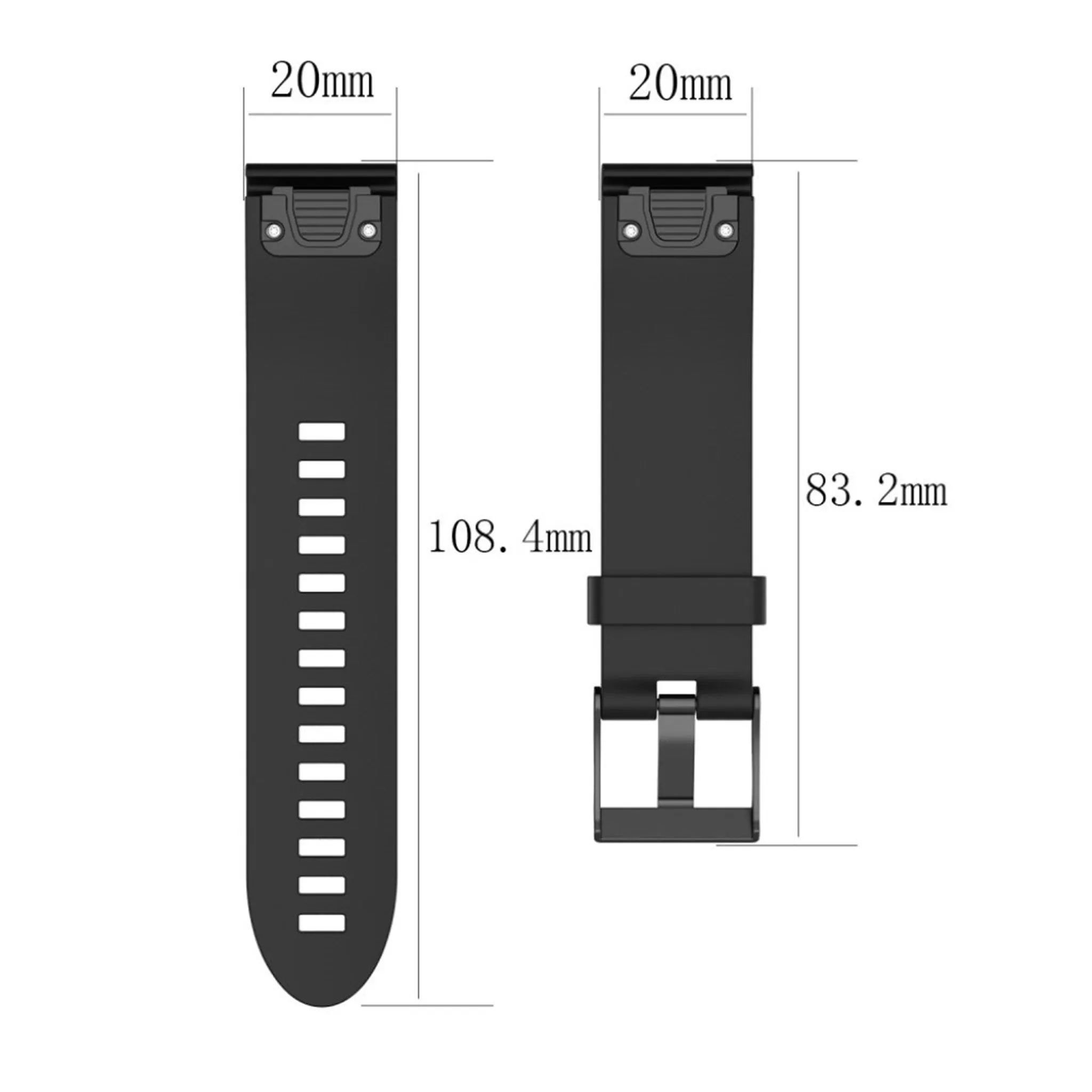 Garmin Fenix 5S textured silicone watch strap band - Black