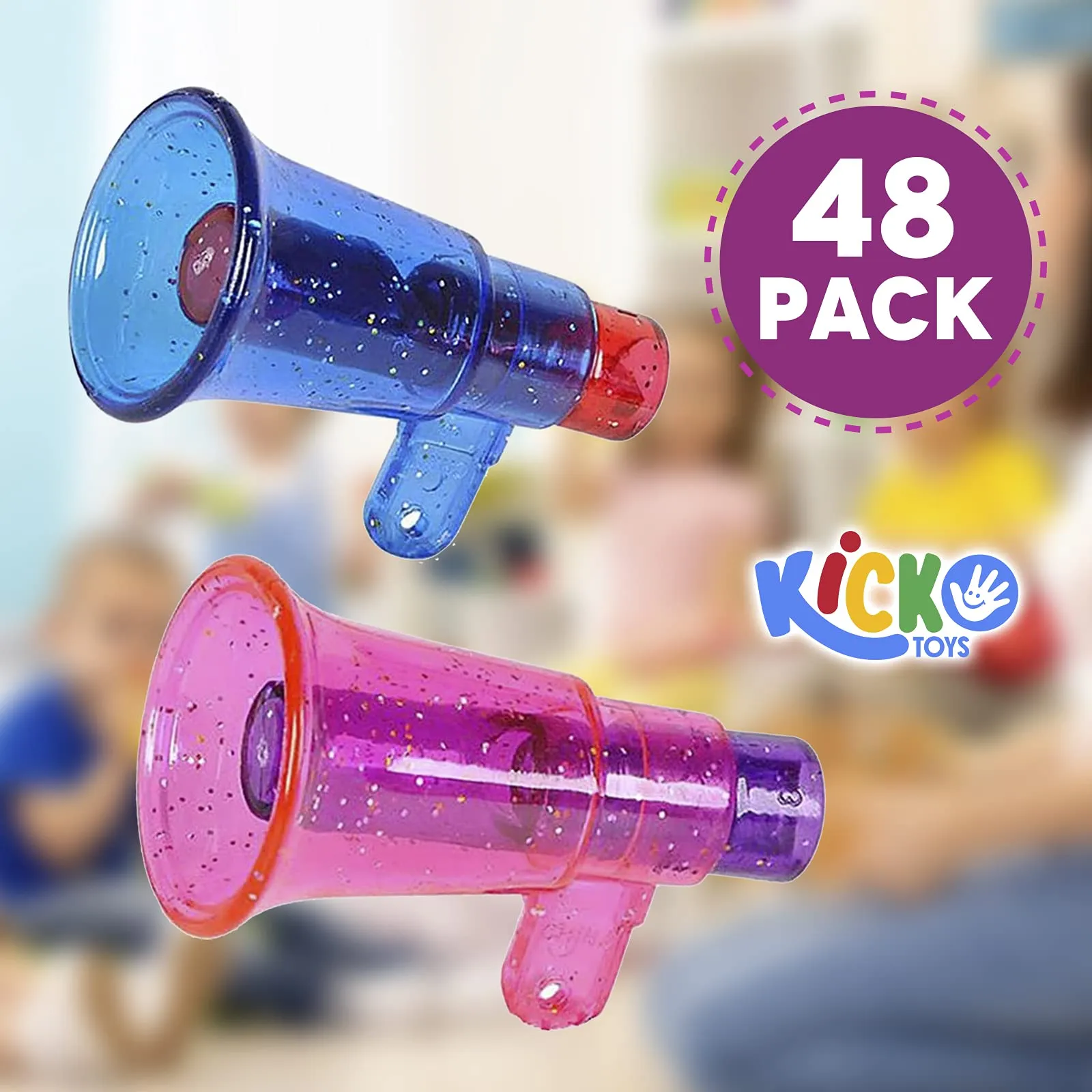 Kicko Colorful Megaphone Whistles with Glitter - 48 Pack - Multi-Colored Cheerleading