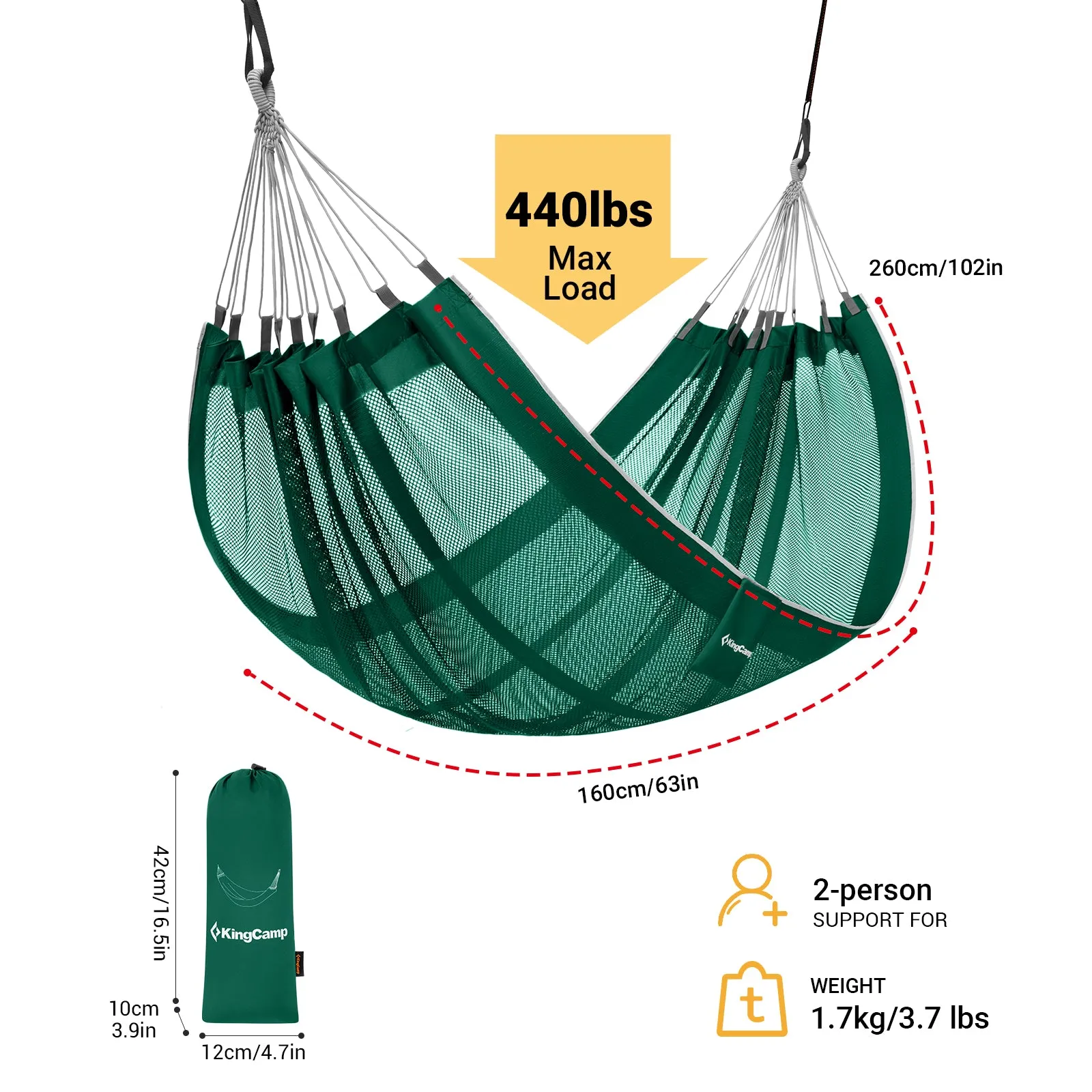 KingCamp Double Mesh Hammock with 2 Tree Straps