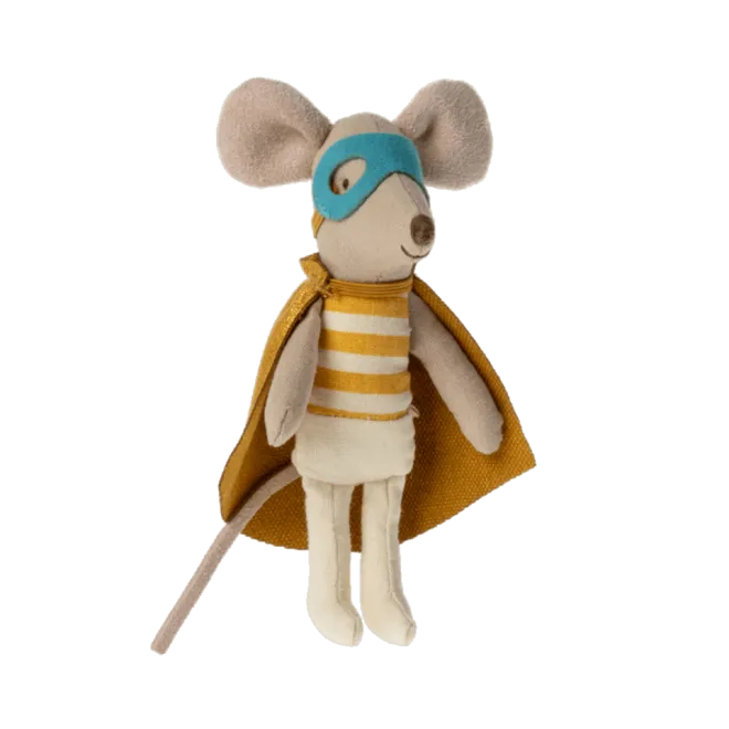 Maileg Little brother in matchbox super hero mouse