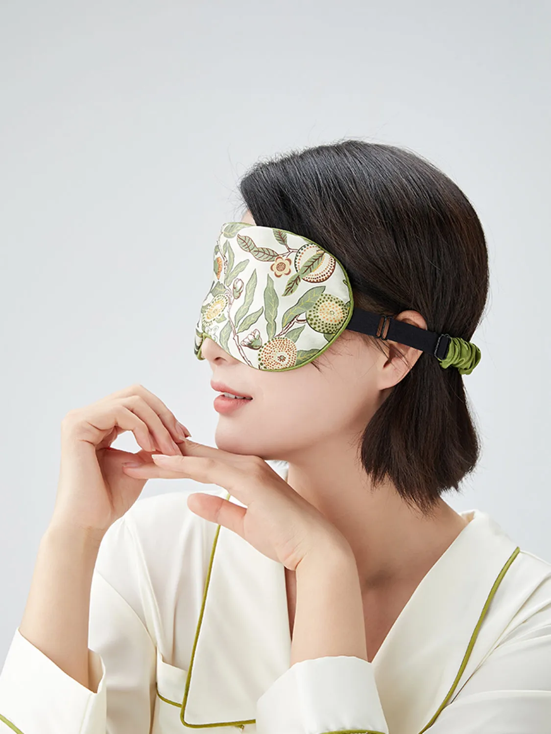 Olive Drab Pomegranate FLower Silk Sleep Mask