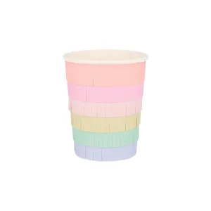 Pastel Rainbow Fringe Party Cups, Set of 8 Rainbow Sun Paper Cups with  Paper Fringe  , Holds 9 Ounces