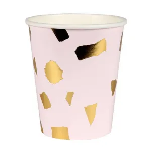 Pink and Gold Party Cups, Set of 8  Gold and Blush Confetti Hot or Cold Gold Paper Cups, Perfect for a Bridal Shower!