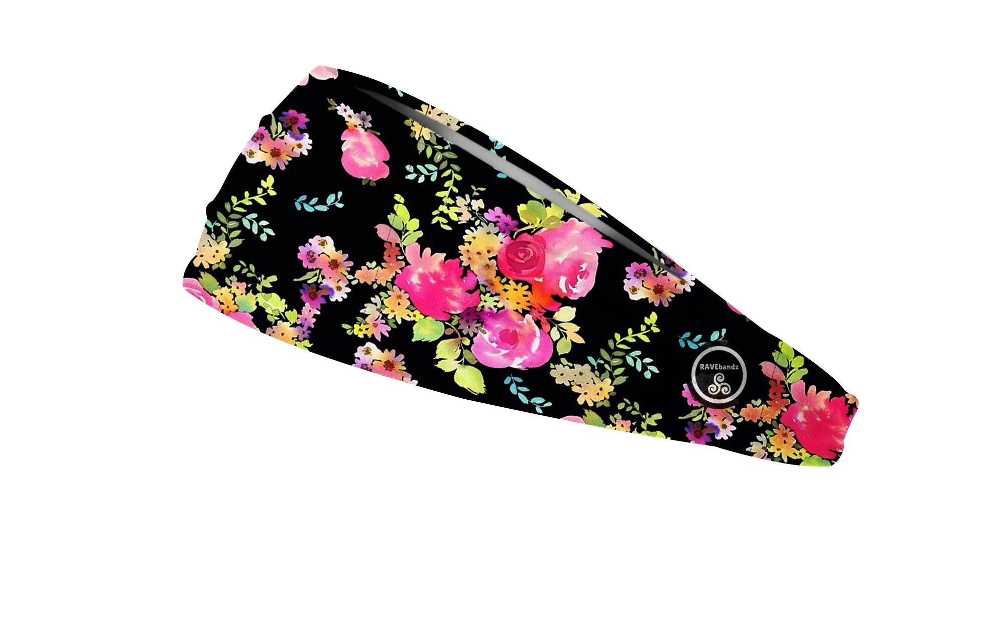 RAVEbandz The Pro - Wide Stretch Headband (Black Floral)