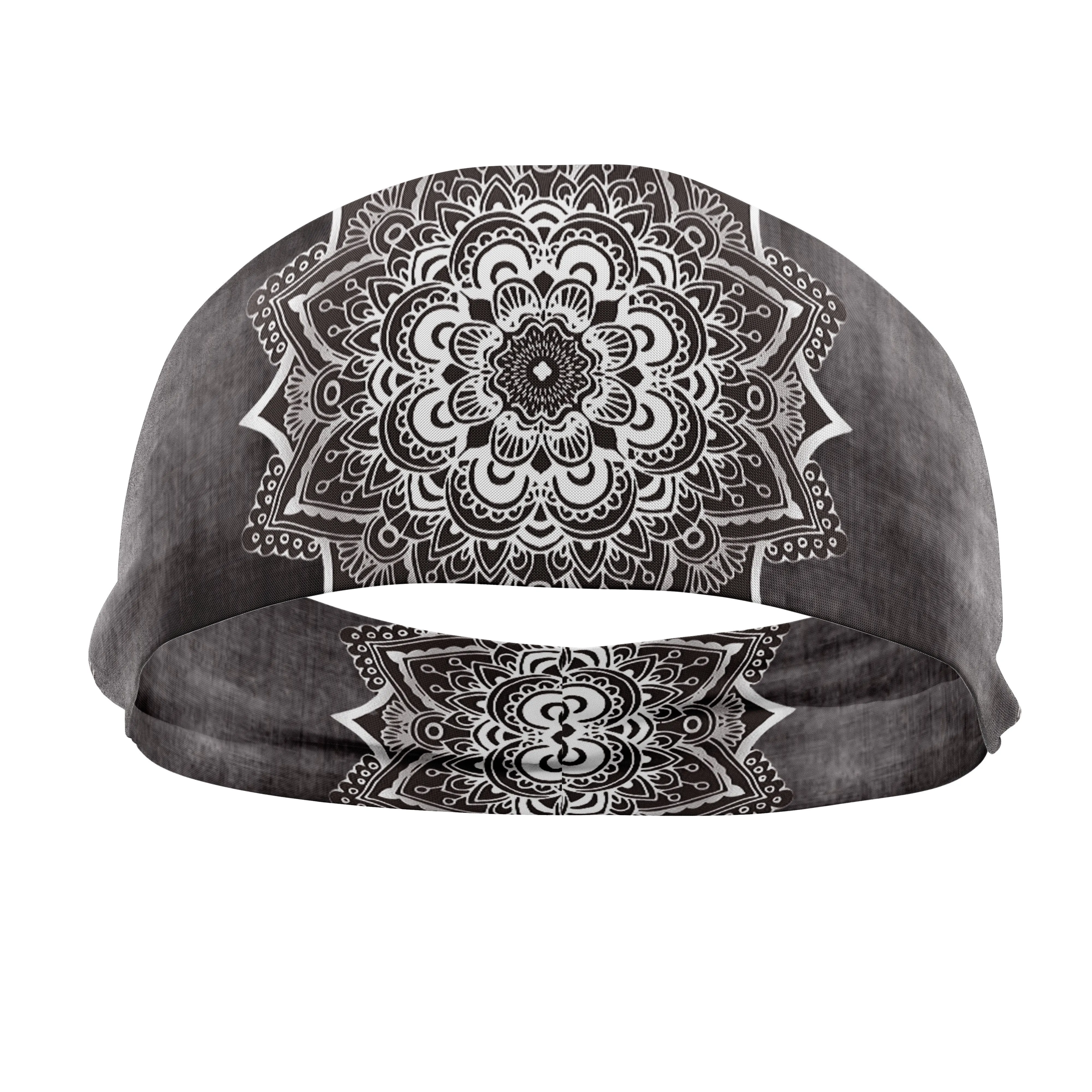 RAVEbandz The Pro - Wide Stretch Headband (Grey Grunge Mandala)