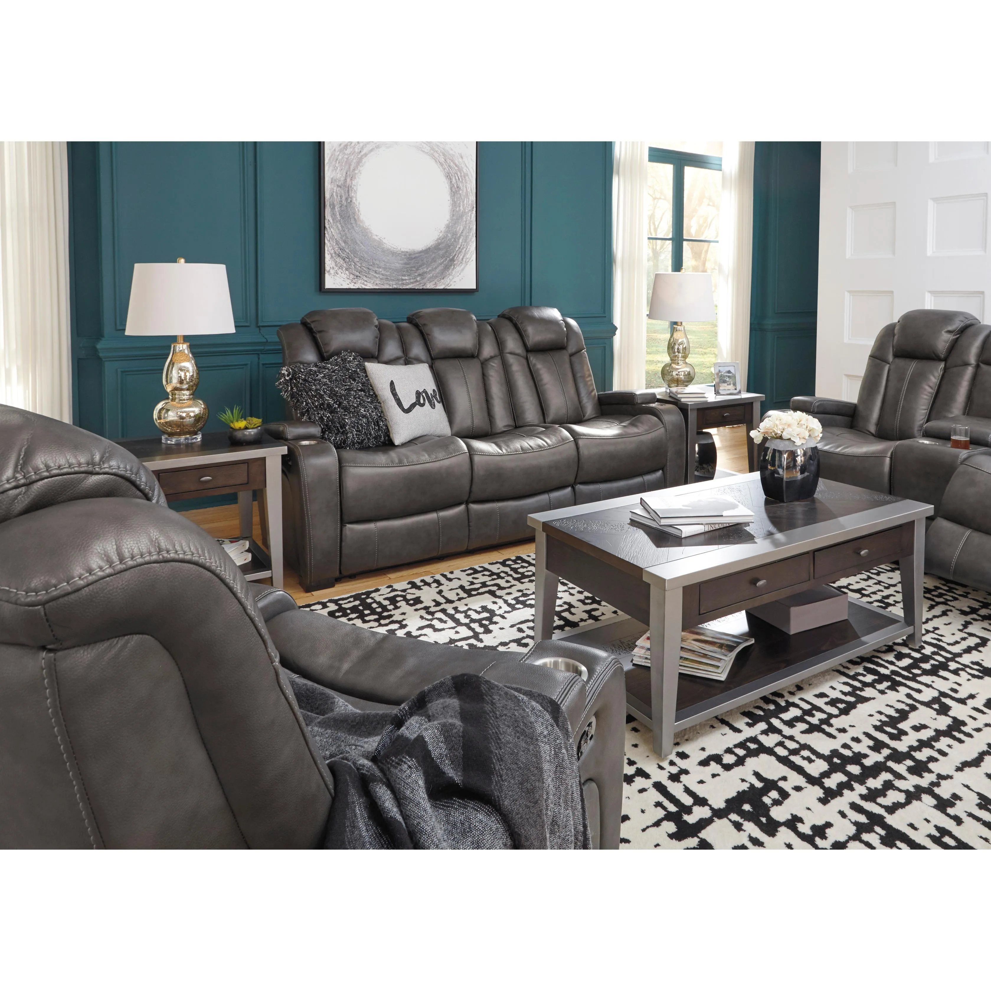 Signature Design by Ashley Turbulance Power Reclining Leather Look Sofa 8500115C