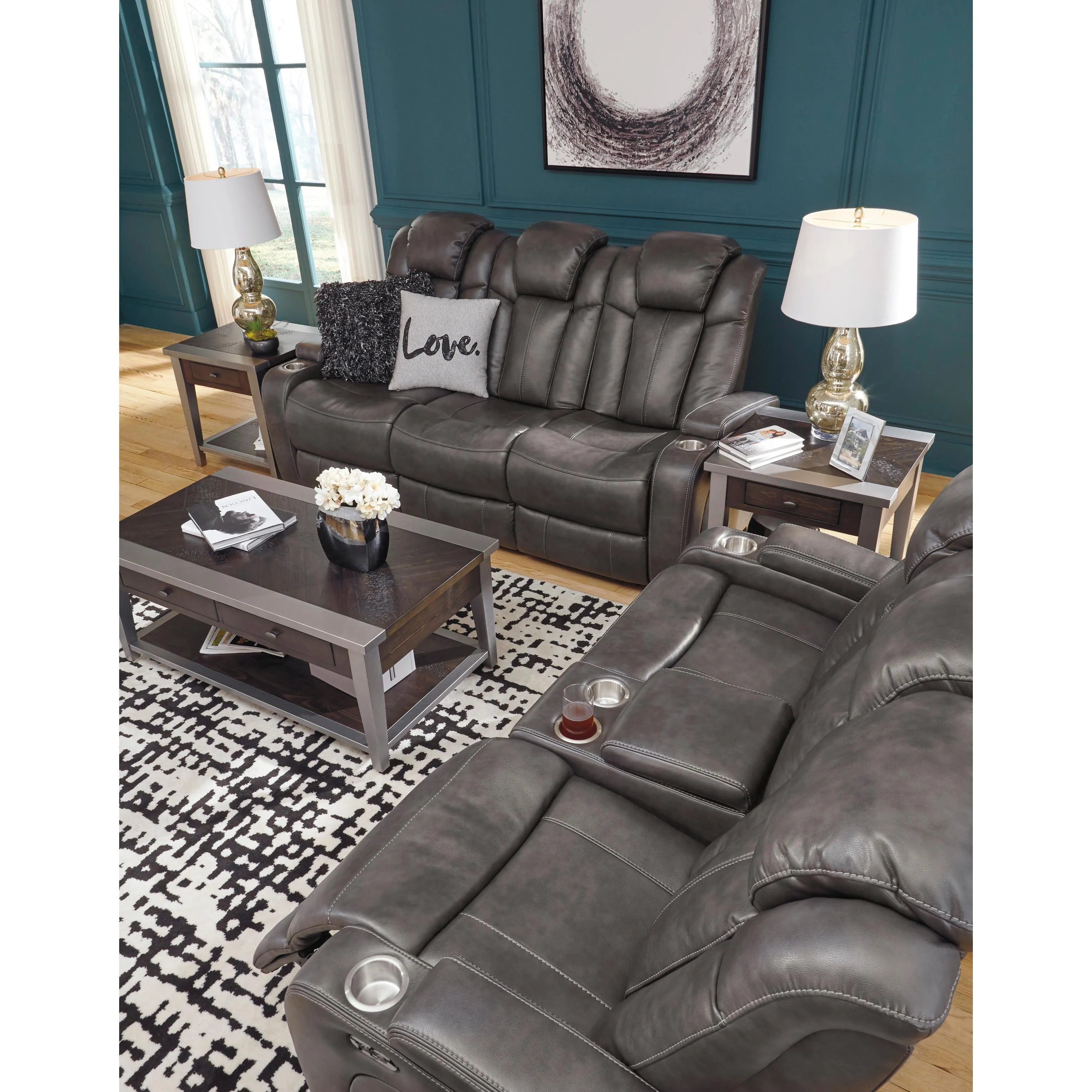 Signature Design by Ashley Turbulance Power Reclining Leather Look Sofa 8500115C