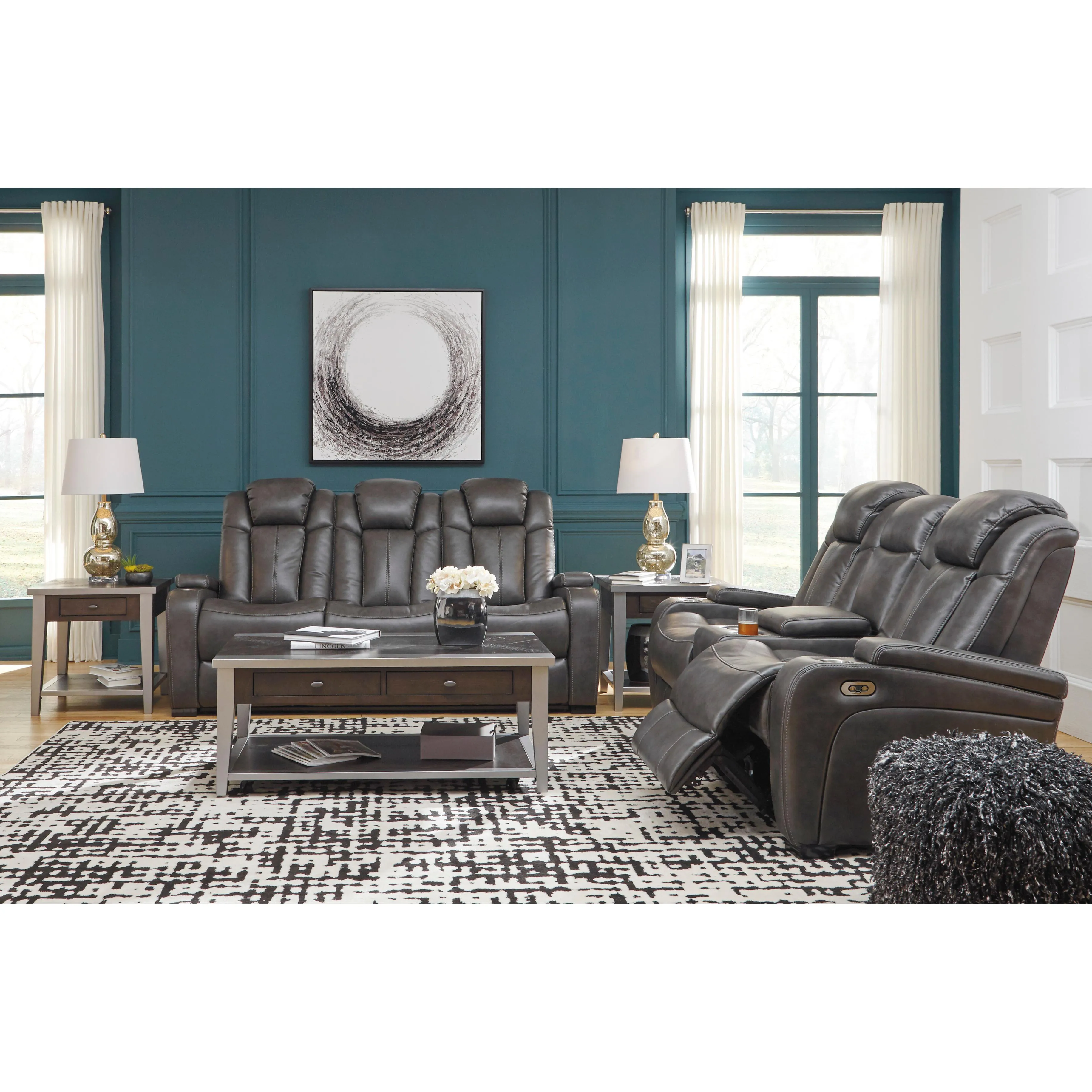 Signature Design by Ashley Turbulance Power Reclining Leather Look Sofa 8500115C