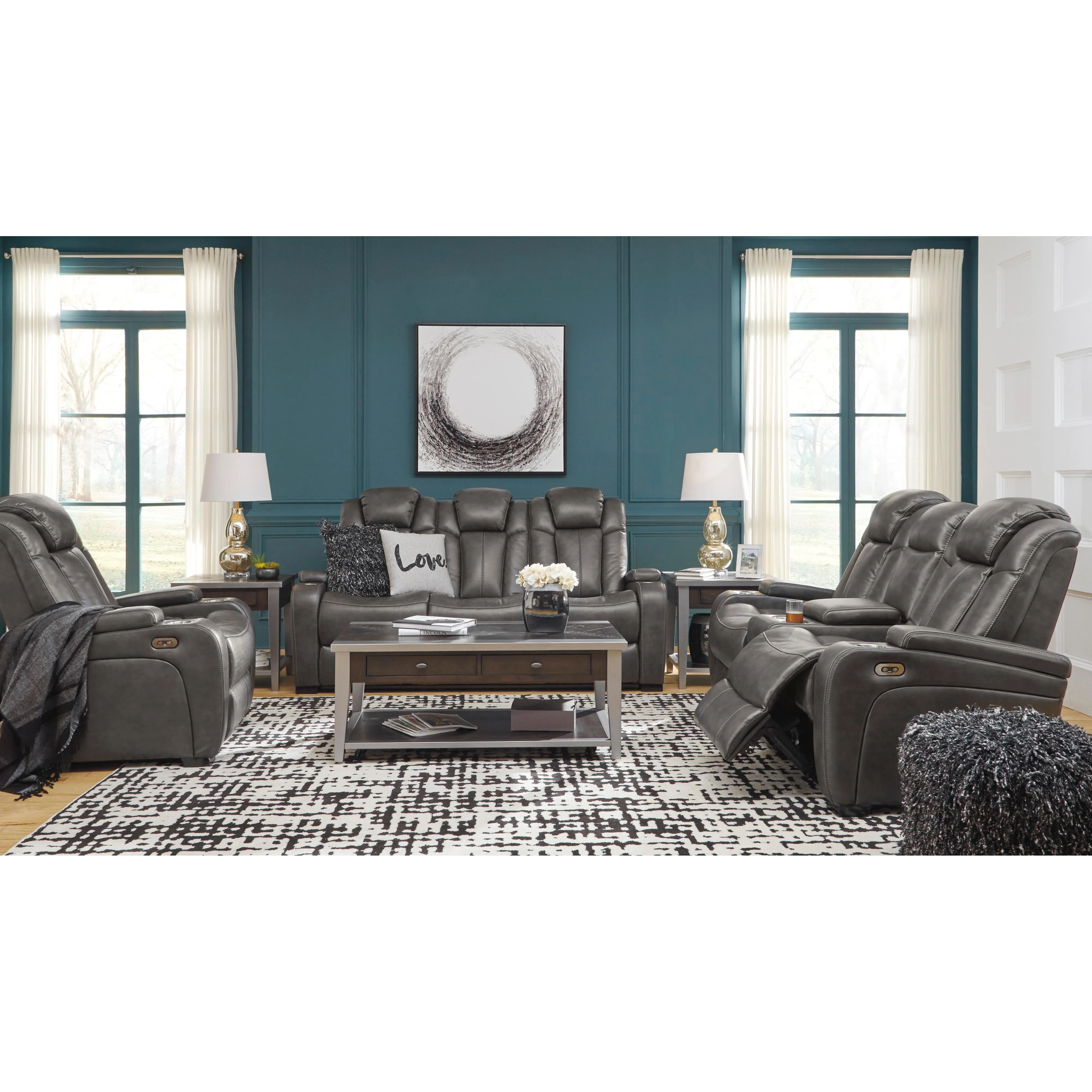 Signature Design by Ashley Turbulance Power Reclining Leather Look Sofa 8500115C