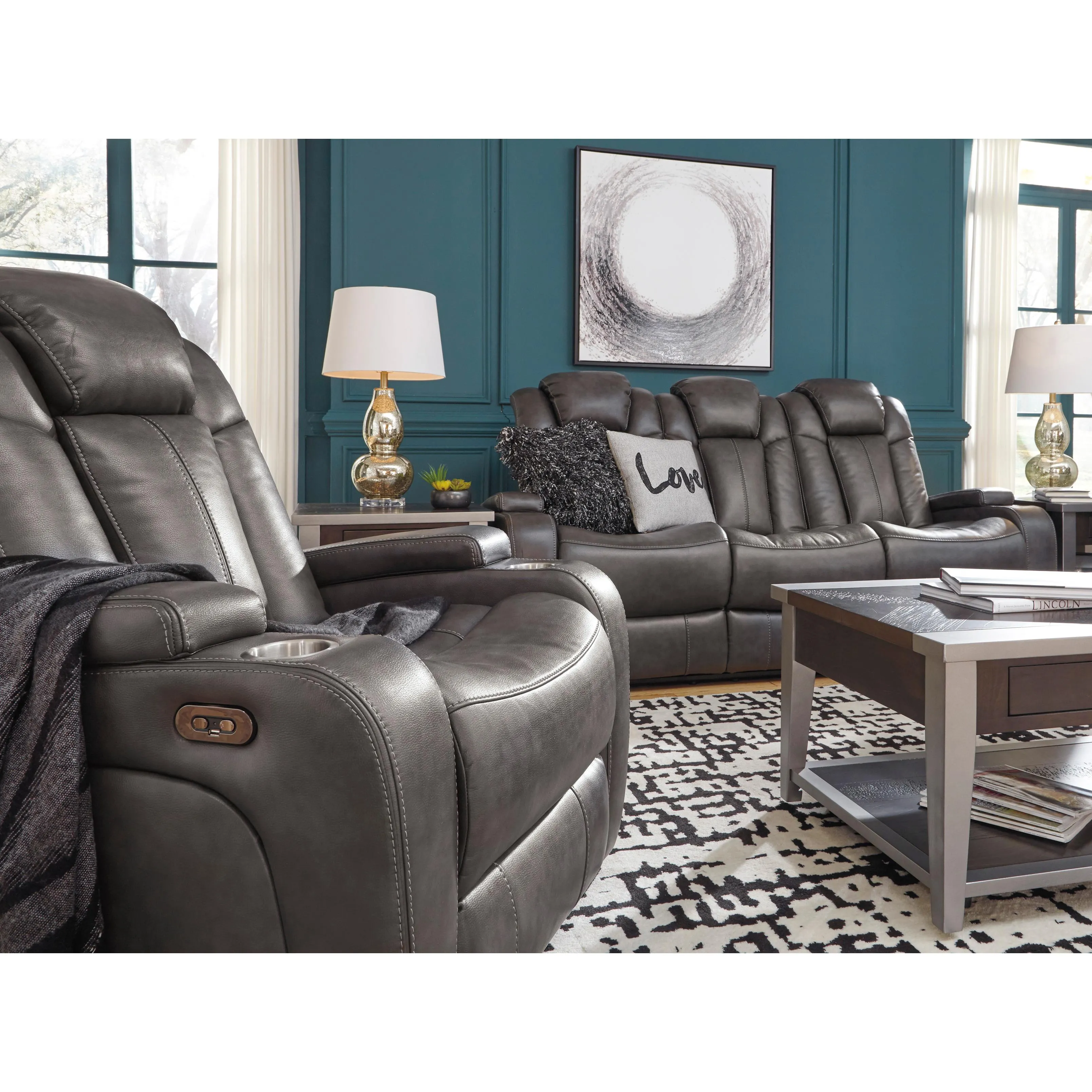 Signature Design by Ashley Turbulance Power Reclining Leather Look Sofa 8500115C