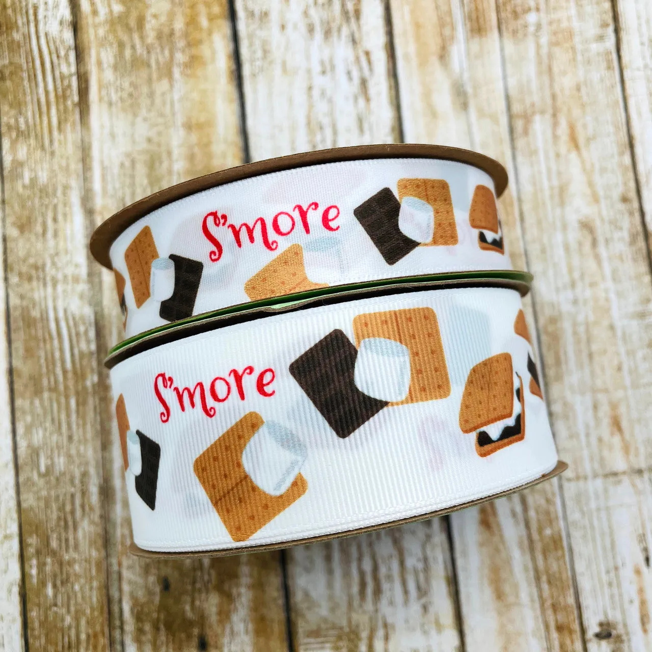 S'mores ribbon printed on 1.5" white grosgrain