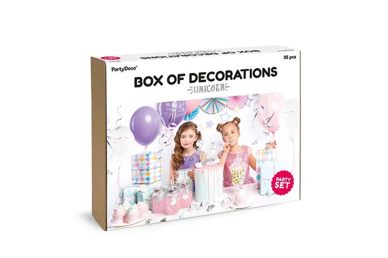 Unicorn Birthday Kit, Includes 1 Garland, 3 Paper Fans, 5 Cake Toppers, 10 Straws, 6 Balloons, 6 Whistles, 1 Streamer,   more!