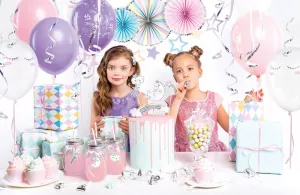 Unicorn Birthday Kit, Includes 1 Garland, 3 Paper Fans, 5 Cake Toppers, 10 Straws, 6 Balloons, 6 Whistles, 1 Streamer,   more!