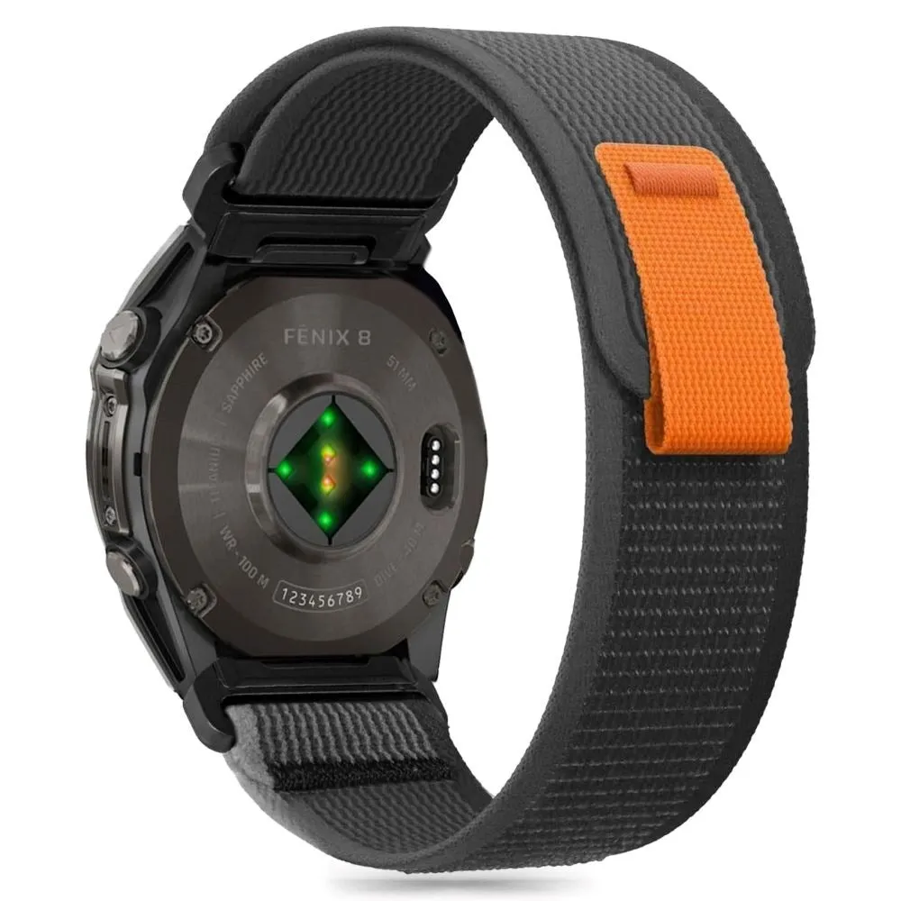 Universal Garmin 22mm QuickFit Tech-Protect Nylon Stof Rem - Sort / Orange