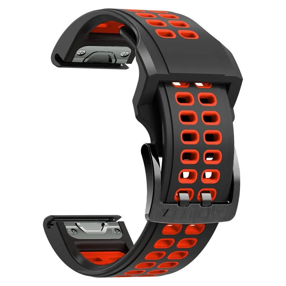 Universal Garmin Dobbelt-hullet Silikone Rem (26mm QuickFit) - Sort / Rød