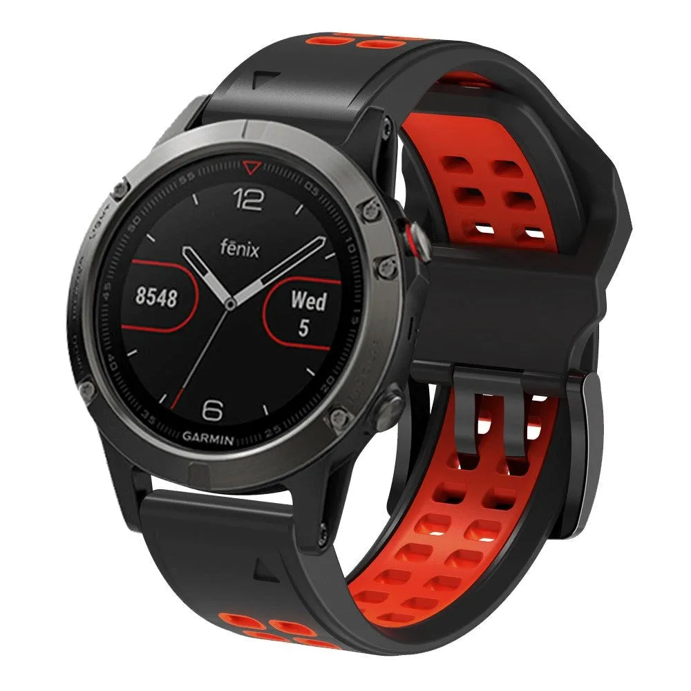 Universal Garmin Dobbelt-hullet Silikone Rem (26mm QuickFit) - Sort / Rød