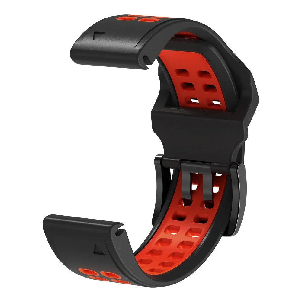 Universal Garmin Dobbelt-hullet Silikone Rem (26mm QuickFit) - Sort / Rød