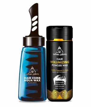 Urbangabru Hair Volumizing Powder Wax (5 GM)   Hair Comb Aqua Wax - The Alpha Edition - Men's Grooming Combo Kit