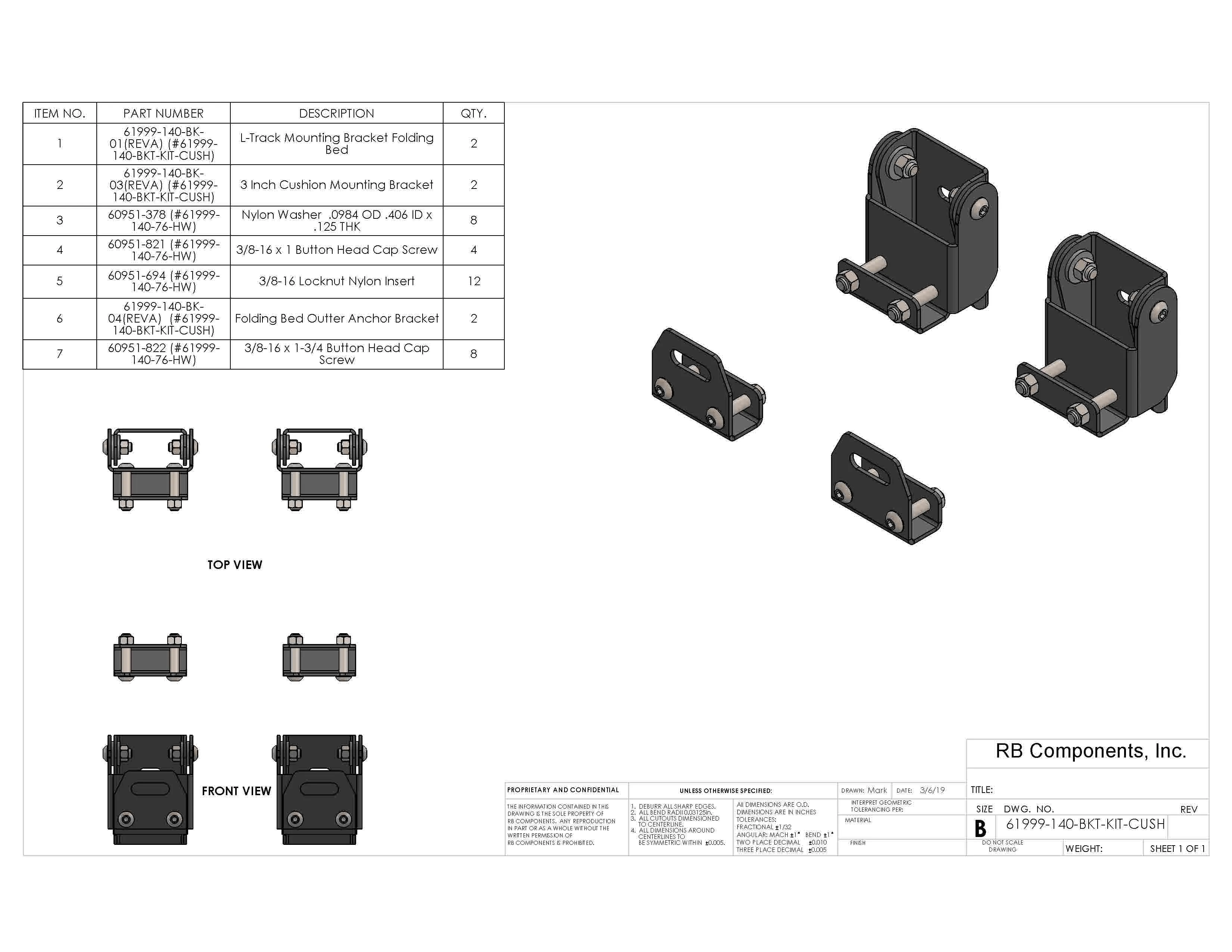 Wall Mount Hanging Platform Bed Mounting Bracket Kit - For 3" Cushion