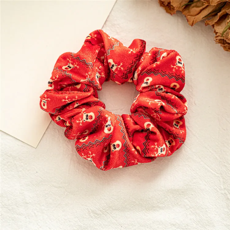 Women's Hair Band Golden Velvet Cloth Autumn and Winter Christmas Pattern Large Intestine Ring