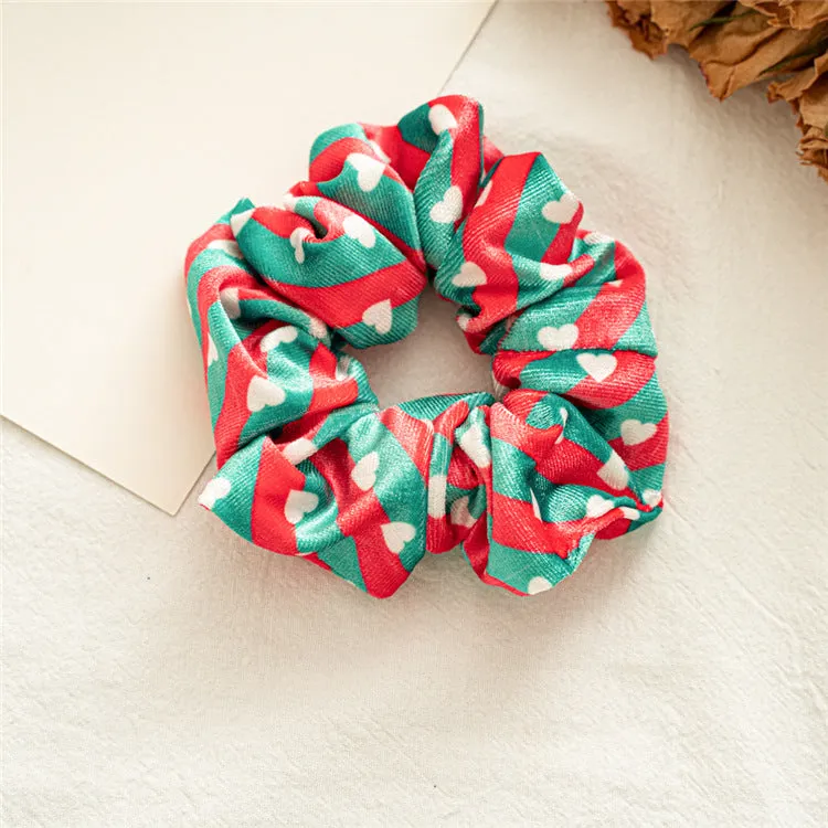 Women's Hair Band Golden Velvet Cloth Autumn and Winter Christmas Pattern Large Intestine Ring